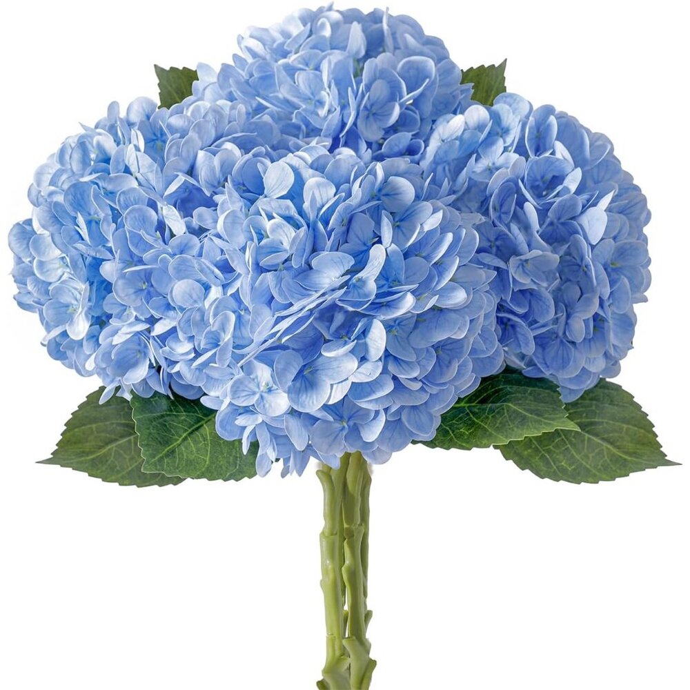 4-Pcs Blue Realistic Artificial Flowers Latex Faux Real Large Stems Home Decor